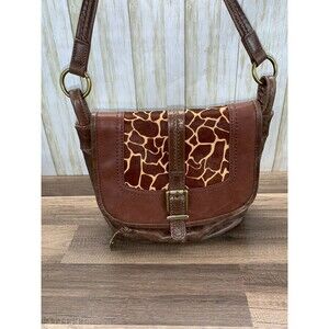 The Sak Giraffe Print Shoulder Bag Buckle Flap Leather